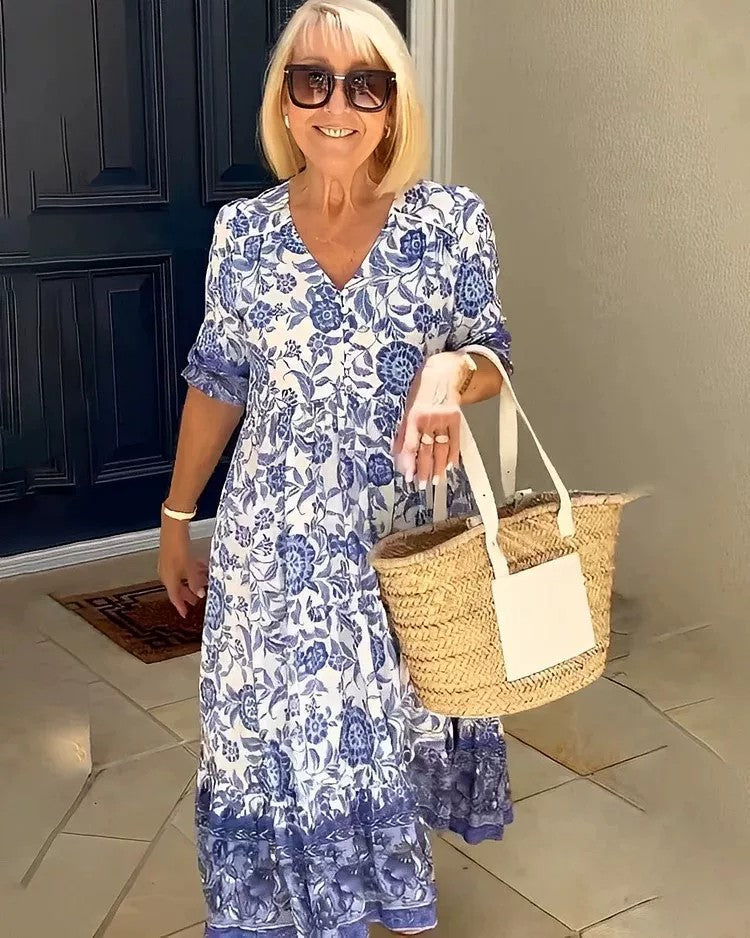 Summer Temperament Commute Long Floral Printed Dress