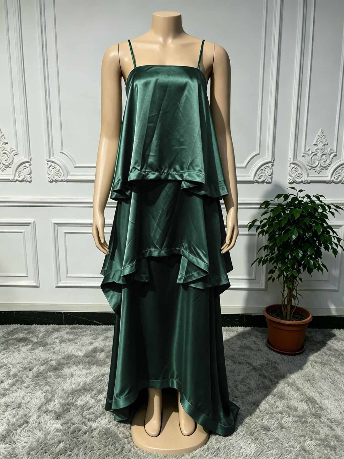 Satin Sling Layered Cake Leisure Loose Dress
