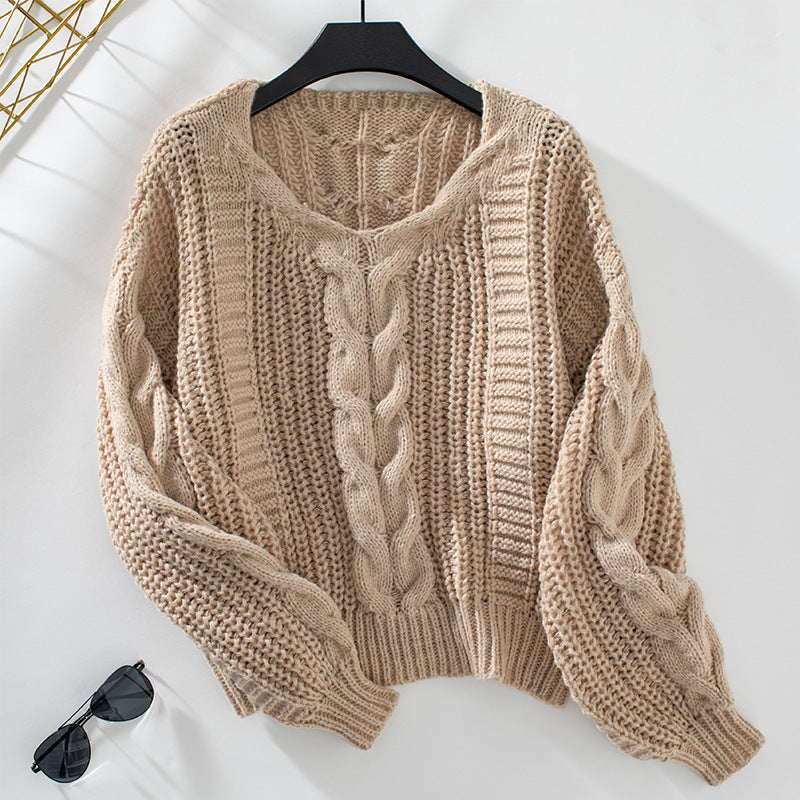 Women's Solid Color Twisted Retro Loose Lantern Sweater