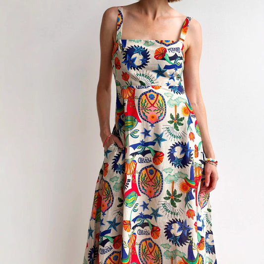 Personality Fashion Linen Printed Large Swing Dresses