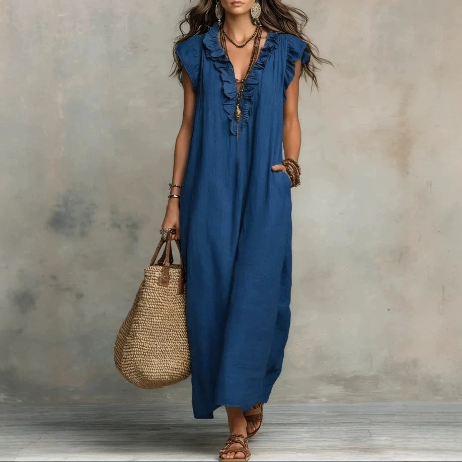 Women's Solid Color Bohemian Flying Sleeves Vacation Dress
