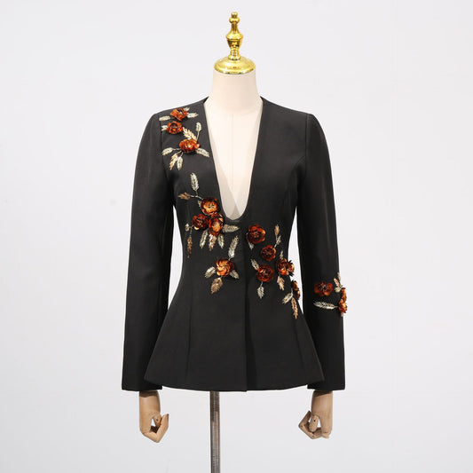 Women's Graceful Summer Fashion Elegant Flowers Stitching Design Blazers