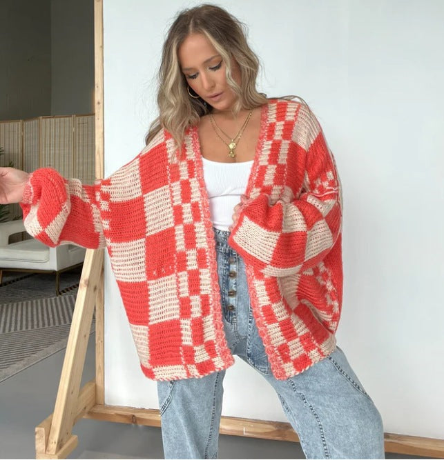 Women's Color Matching Fashion Casual Versatile Long Sweaters