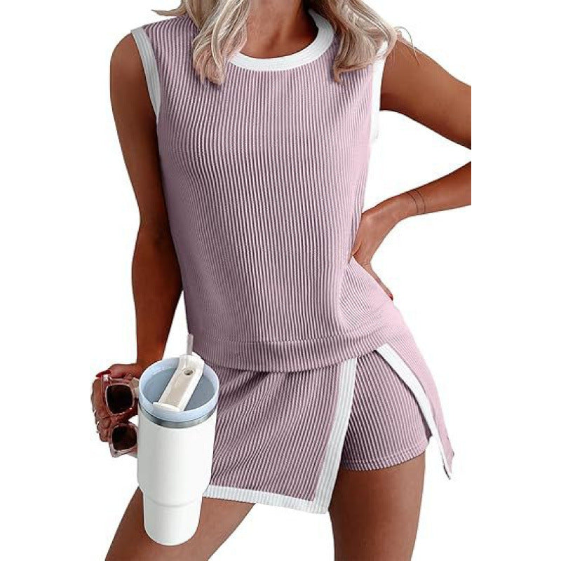 Women's Twist Strip Round Neck Loose Elastic Fashion Casual Suit