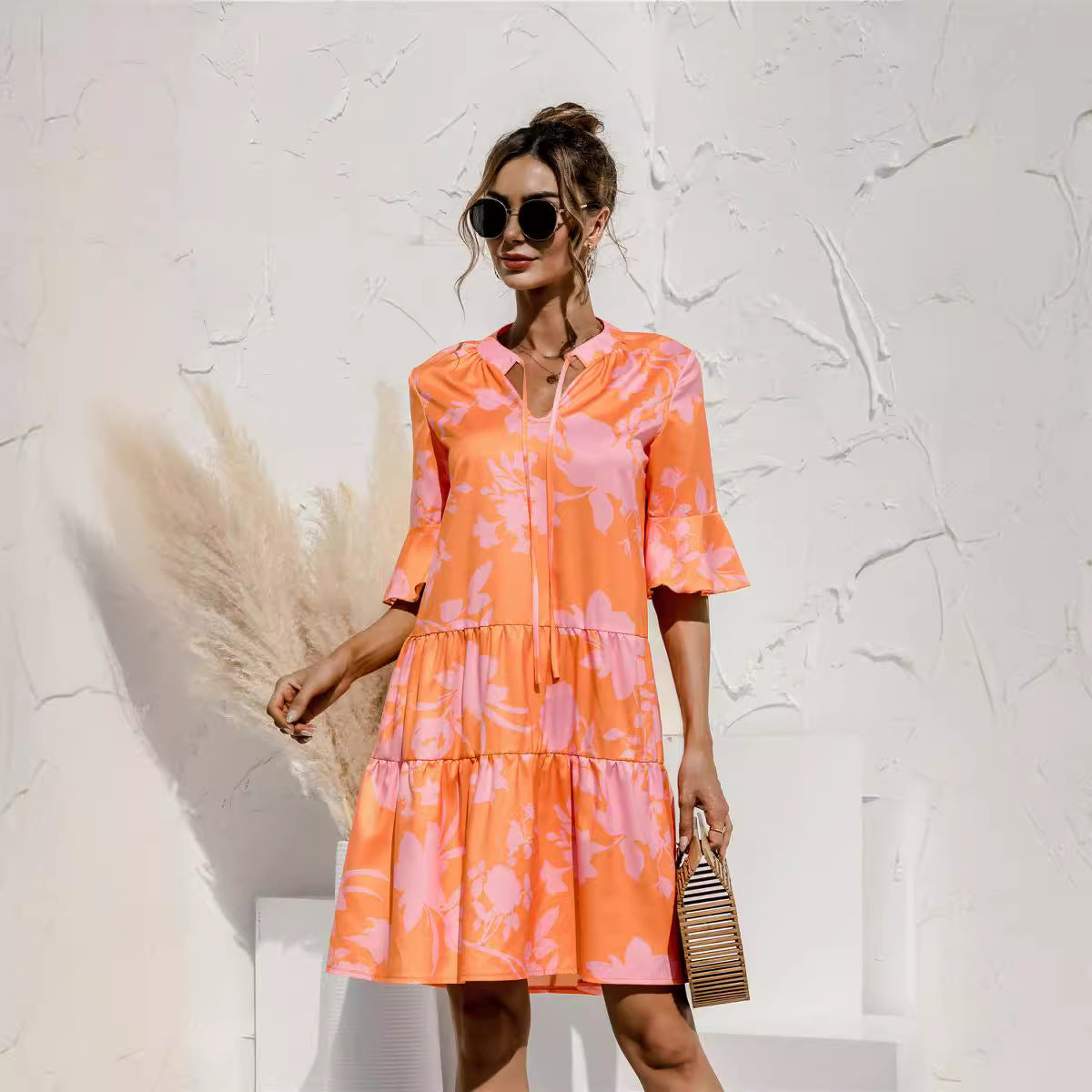 Fashion New Flared Sleeves Cake Stitching Dress