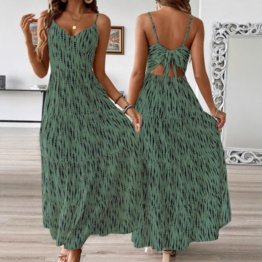 Women's Vacation Style Suspender Irregular Striped Design Dress