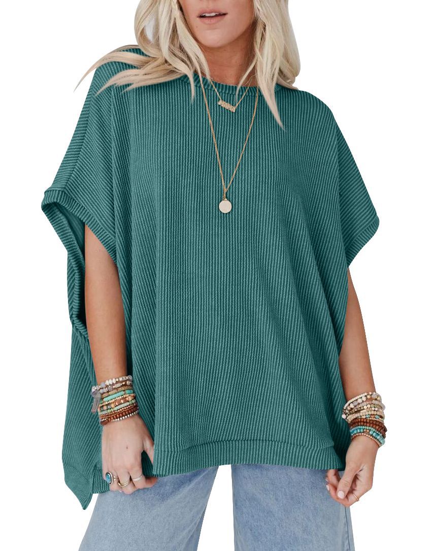 Women's Solid Color Knitted Oversized Pullover Batwing Blouses