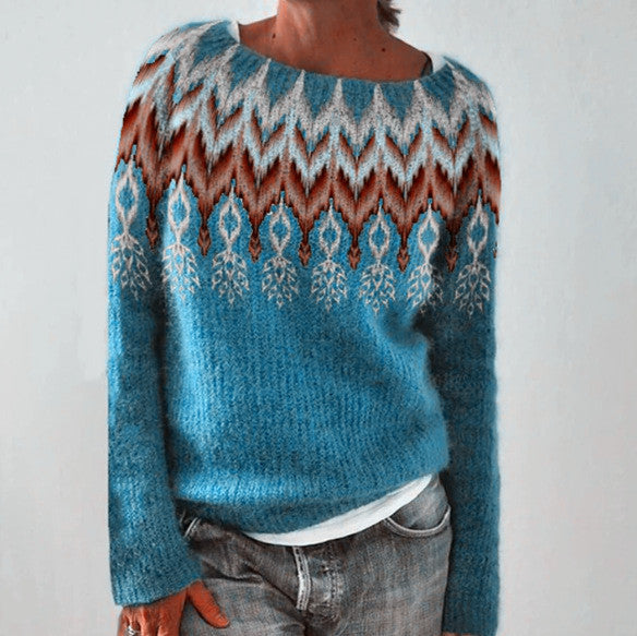 Women's Round Neck Multicolor Loose Fashion Pullover Sweater