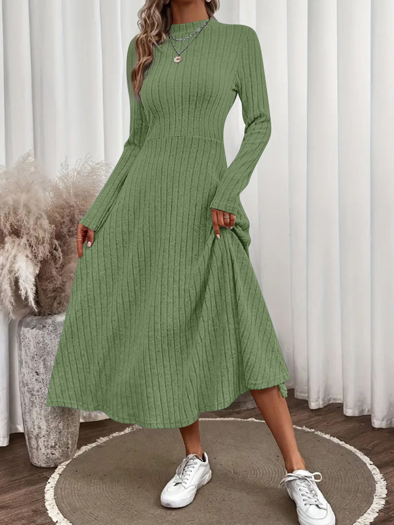 Women's Stripe Fashionable Elegant Solid Color Round Neck Dress