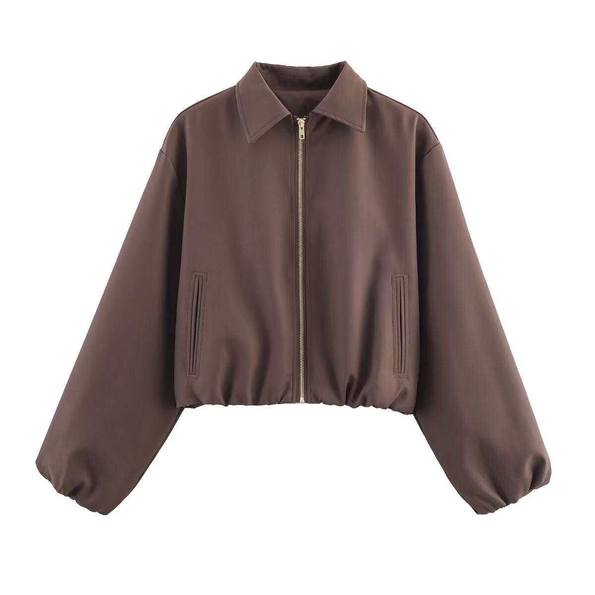Women's Fashion Casual Solid Color Zipper Puffy Coats
