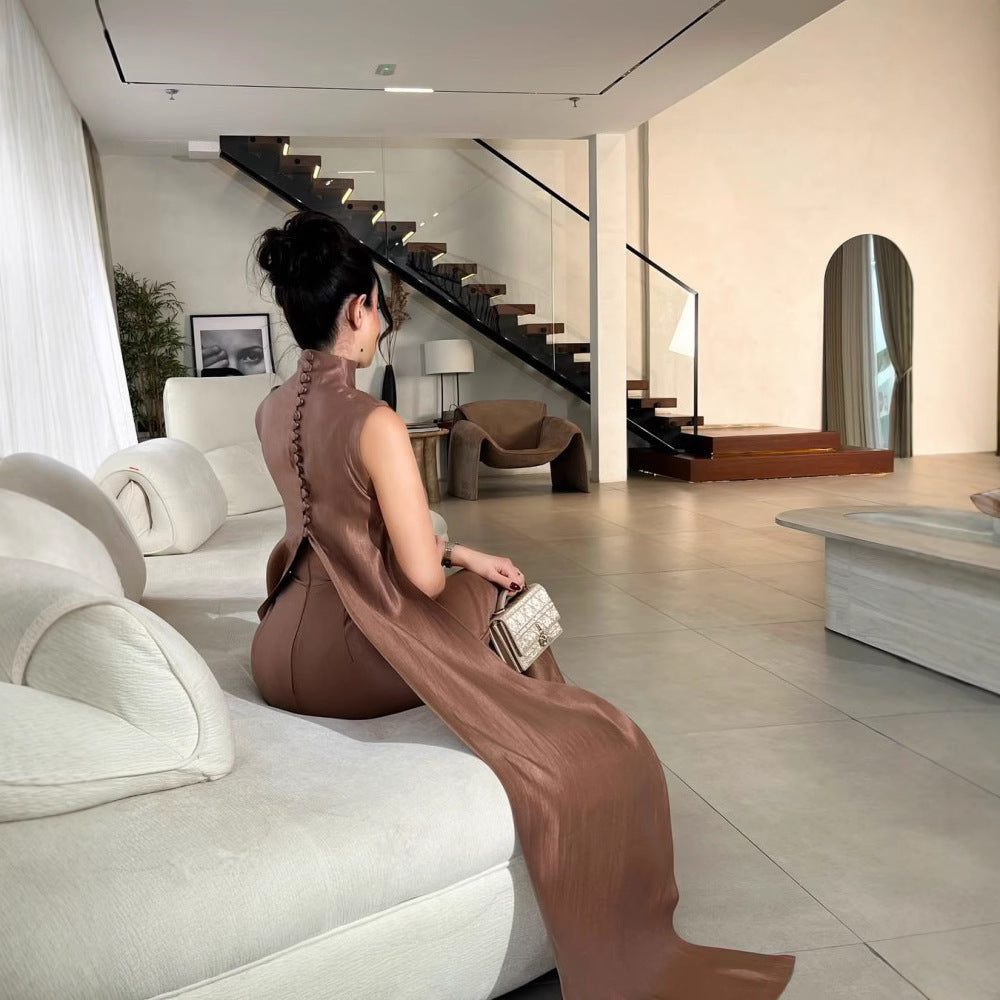 Button Elegant Retro Robe Two-piece Set Jumpsuits