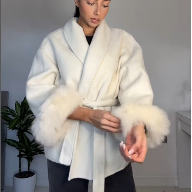 High-grade Bathrobe Double-sided Mid-length Woolen Eye-catching Coats