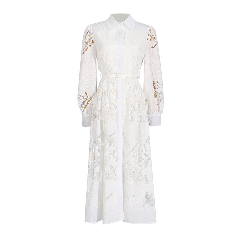 Women's Style Spring Lapel Long Lantern Sleeve Dresses