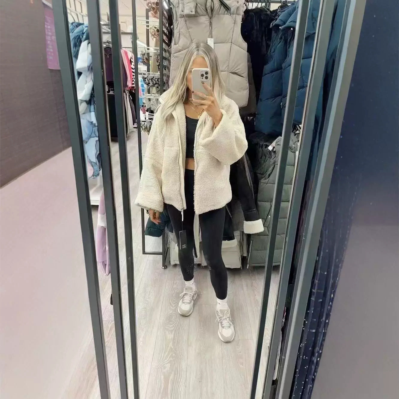 Women's Collar Zipper Idle Style Lamb Wool Coats