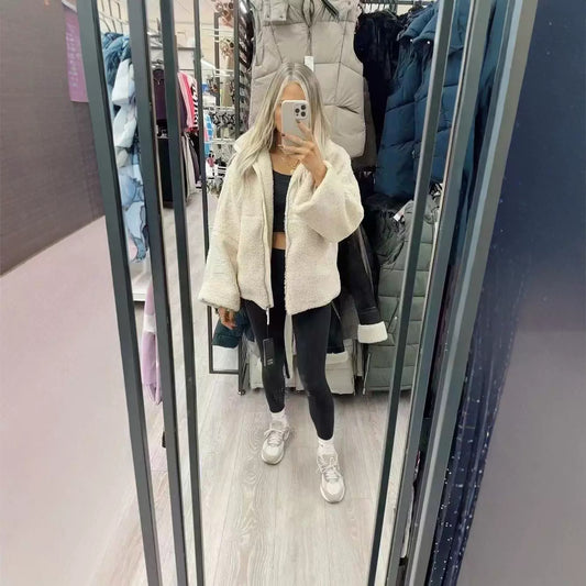 Women's Collar Zipper Idle Style Lamb Wool Coats