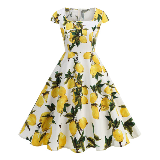 Women's Printed Short-sleeved Dress Summer Elegant Retro Dresses