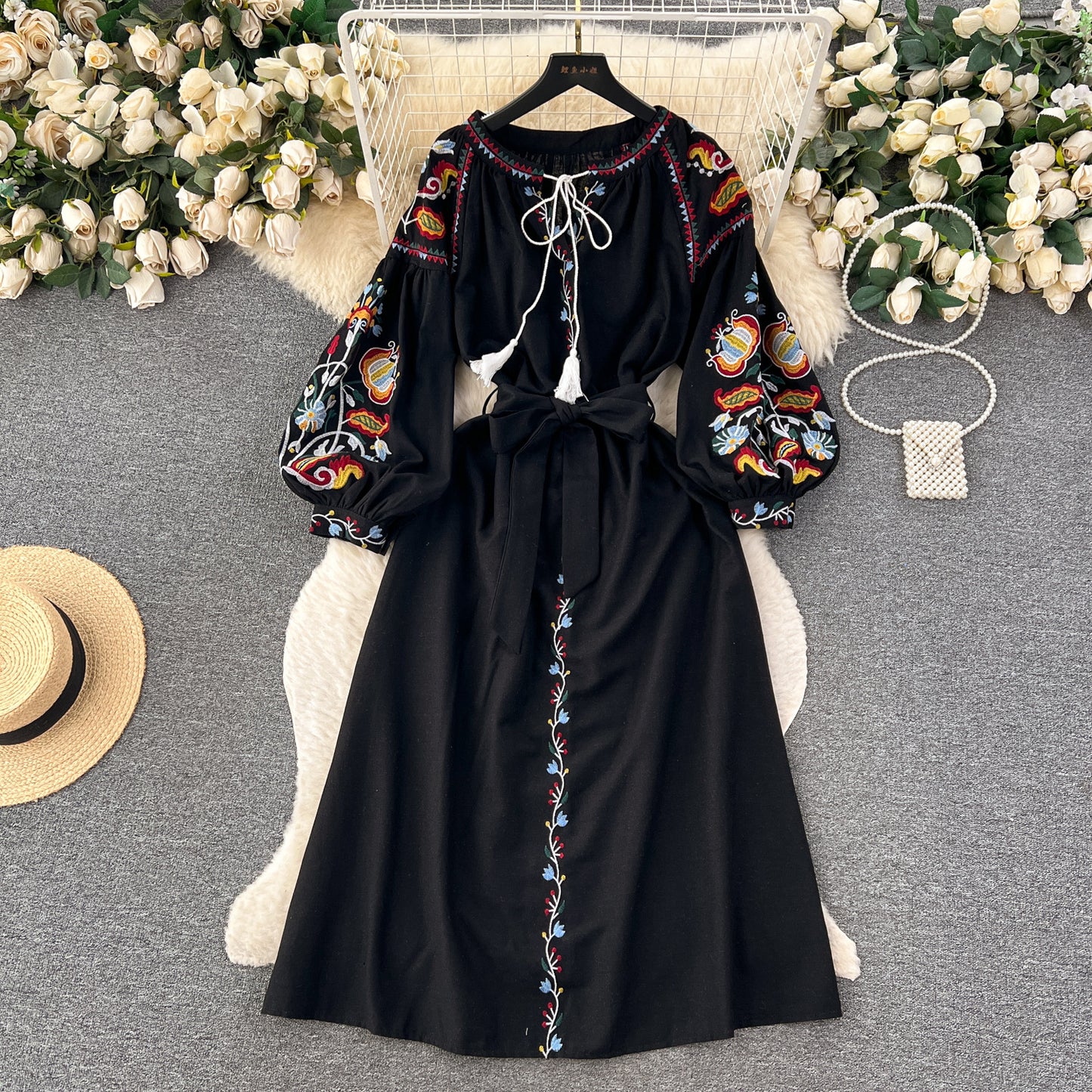 Women's Q Bohemian Dress Autumn Vintage Embroidered Dresses