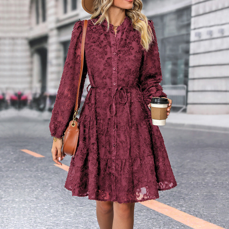 Versatile Popular Pretty Long-sleeved Jacquard Dress Dresses