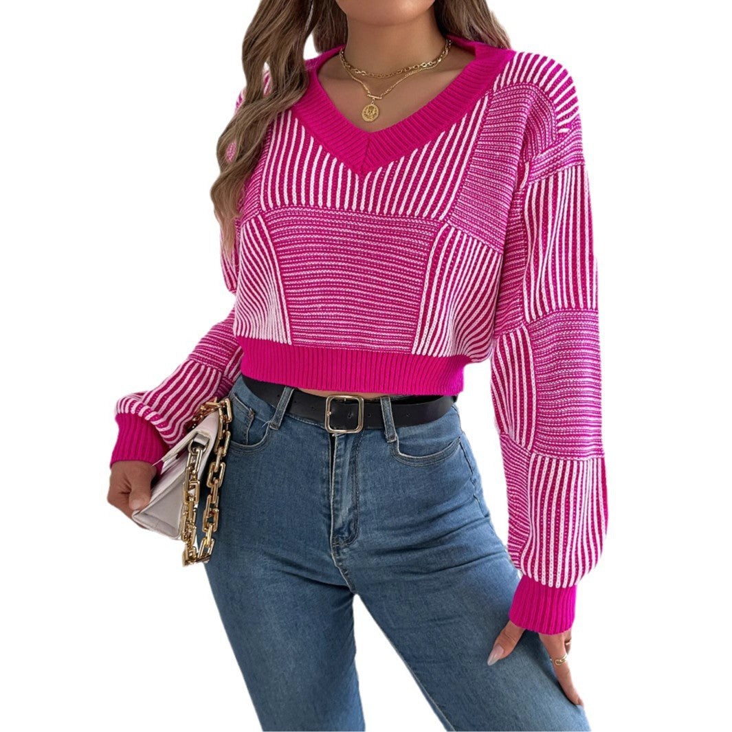 Women's Clearance Casual Striped Lantern Sleeve Pullover Sweaters