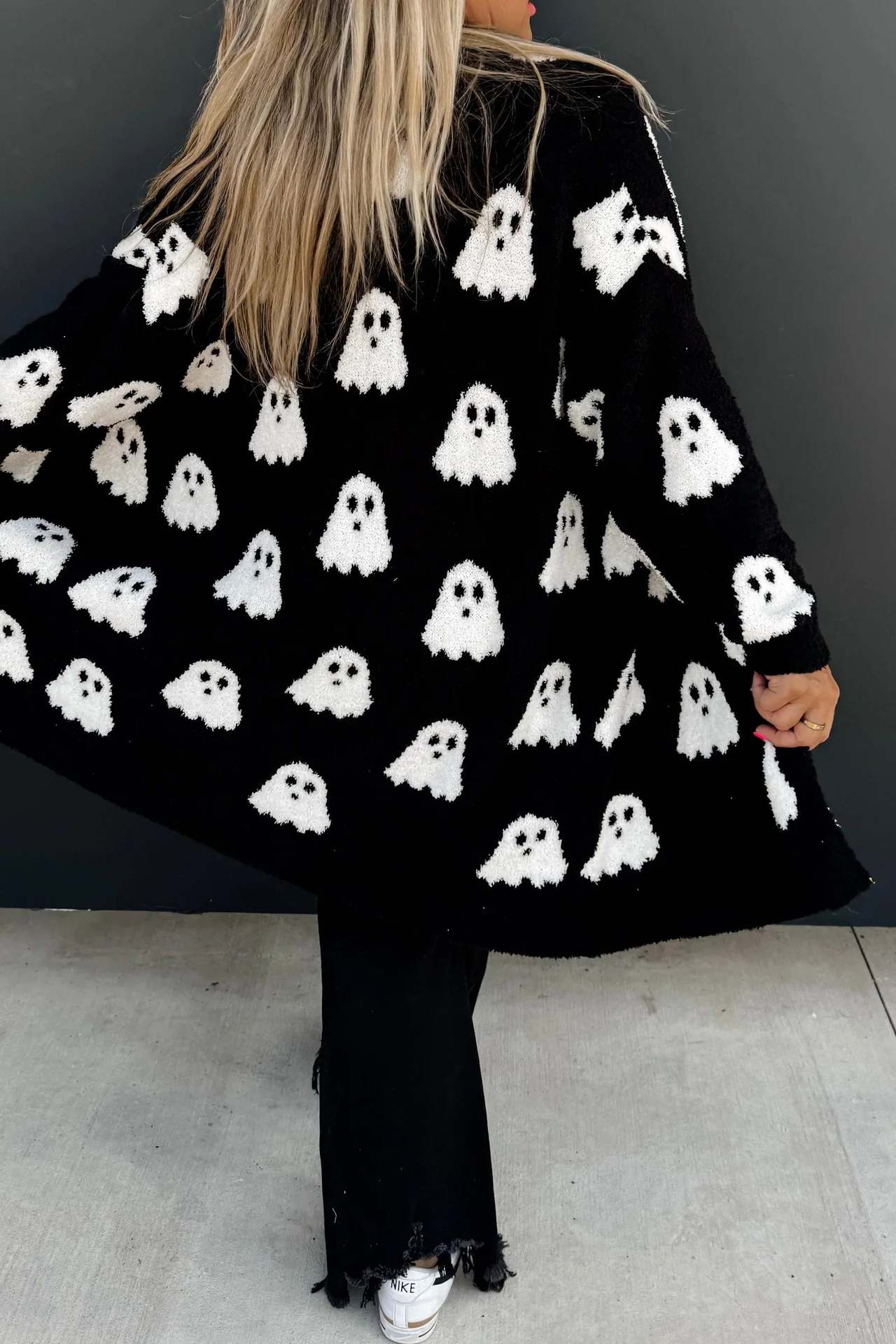 Women's Halloween Ghost Pattern Mid-length Knitted Loose Sweaters