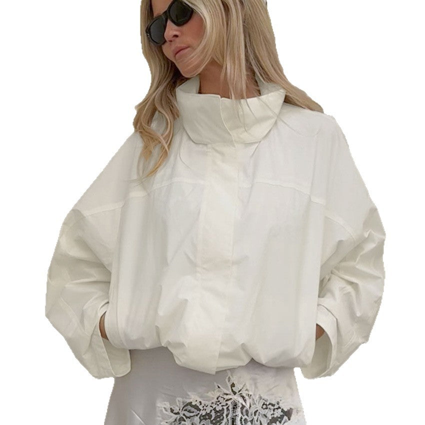 Drawstring Outdoor Design White Black Stand-up Coats