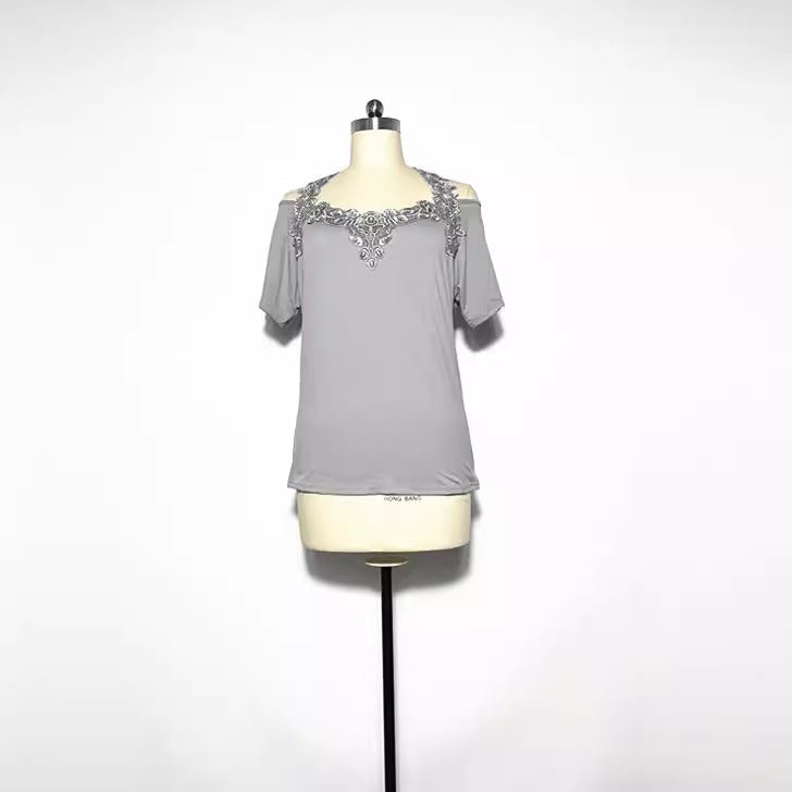 Women's Stitching Sleeve Lace Casual Loose-fitting T-shirt Shorts