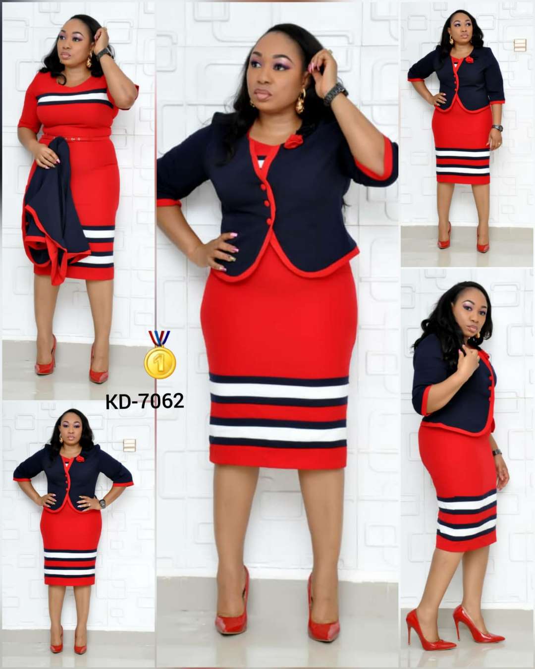 Women's African Striped Button Dress Two-piece Colors Suits
