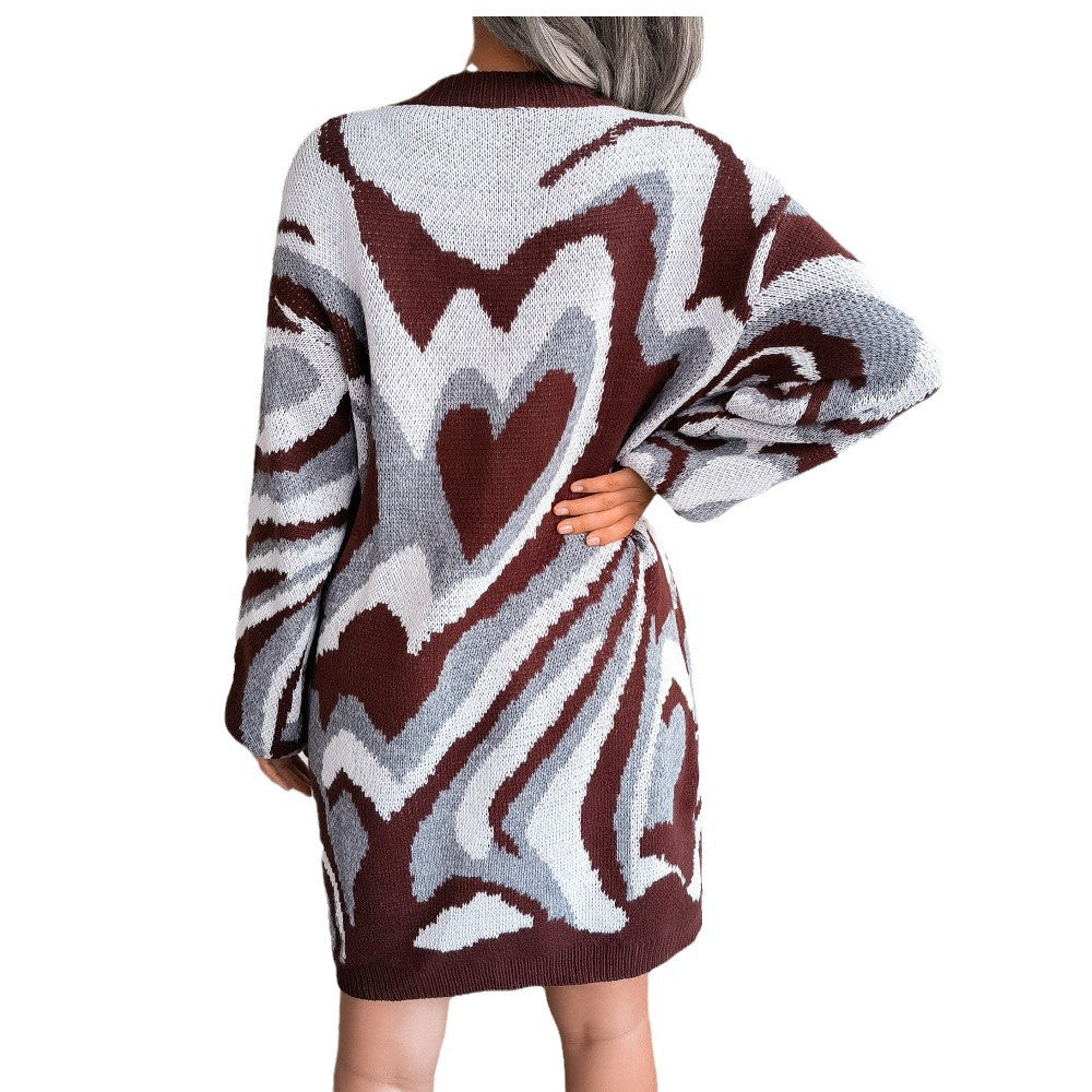 Women's Clearance Contrast Color Love Woolen Knitted Skirts