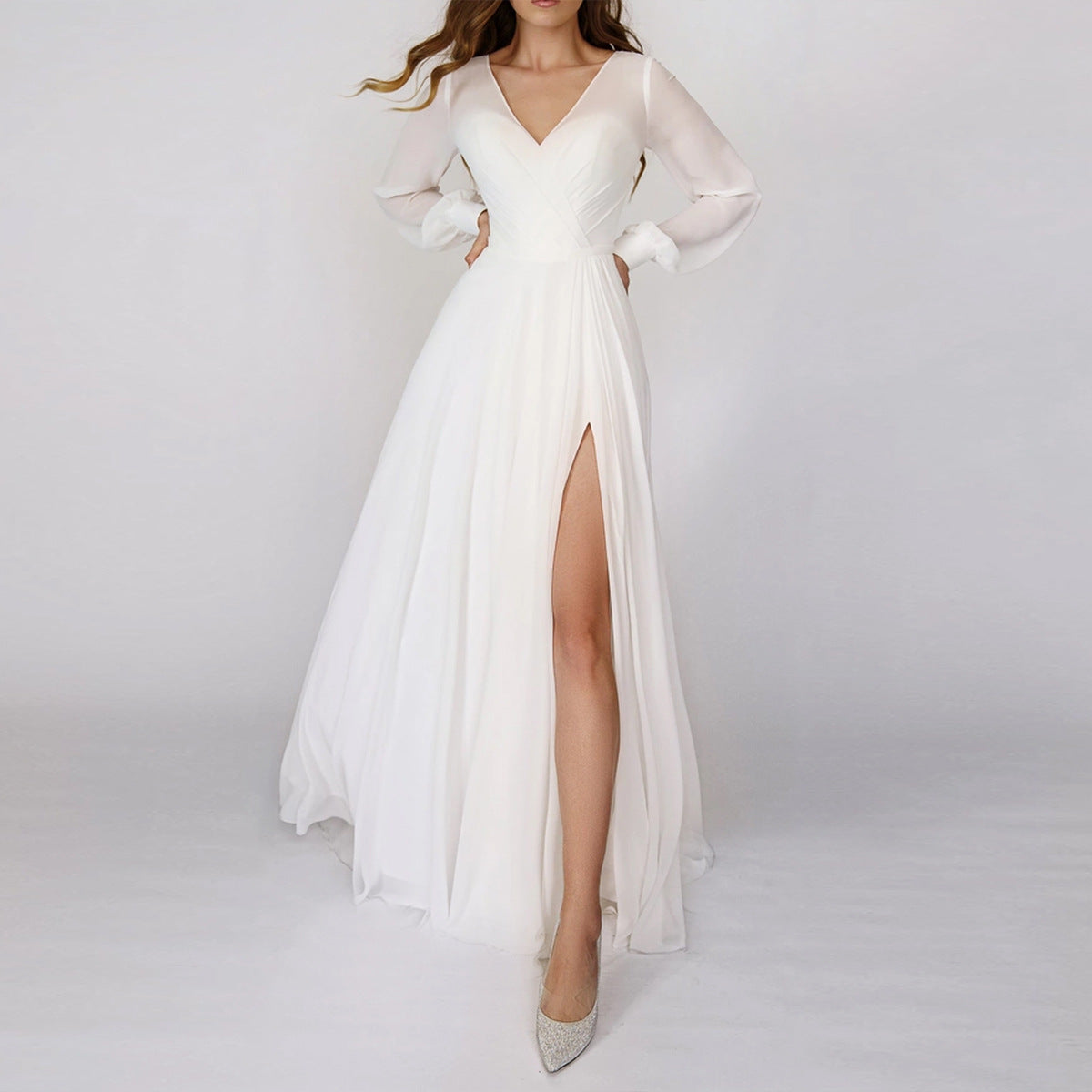 Women's Long Dress Sexy Sleeve Chiffon Mesh Dresses