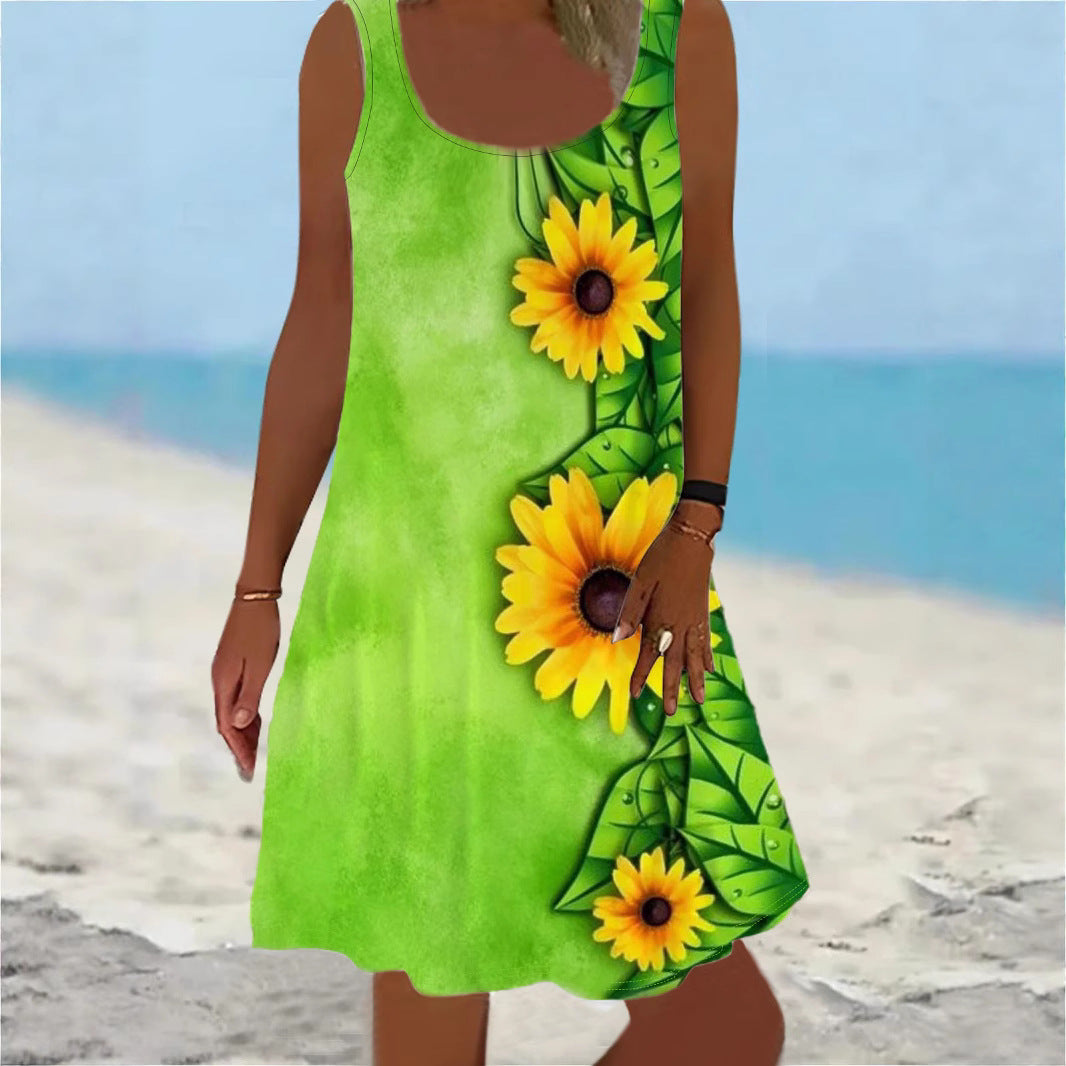 Comfortable Casual Fashion Sunflower Print Sleeveless Vests