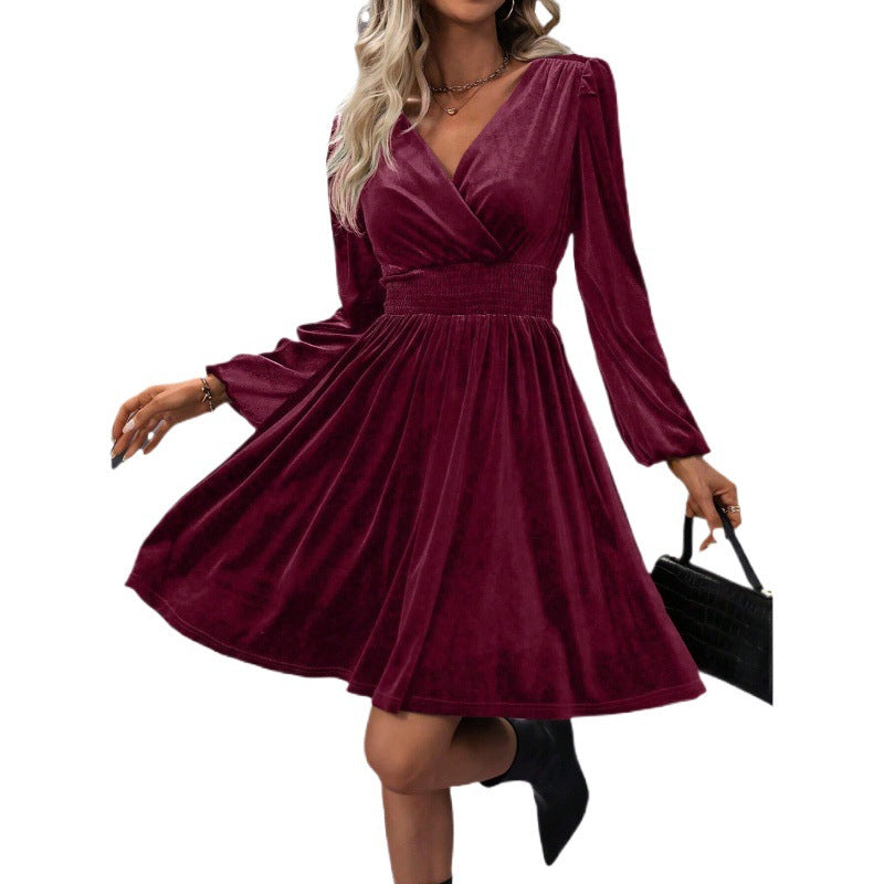 Versatile Veet Solid Color Long Sleeve Dress