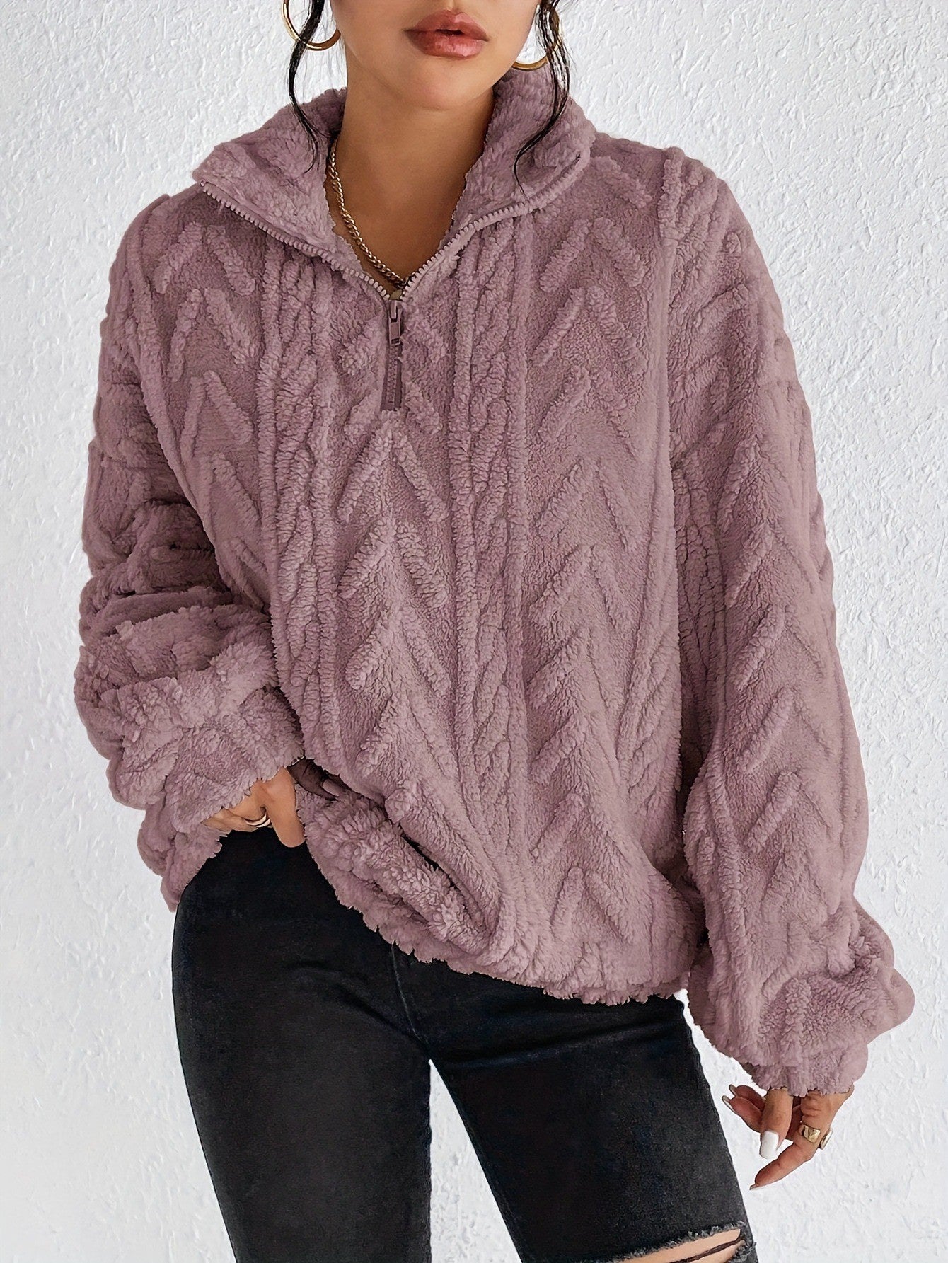 Women's Double-sided Plush Art Casual Zipper Pullover Women's Sweater, Sweater