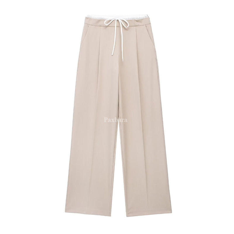 Women's Waist Pleated Wide Trousers Straight Casual Pants