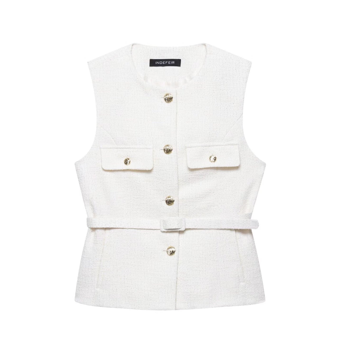 Women's Summer Classic Style With Belt Texture Vests