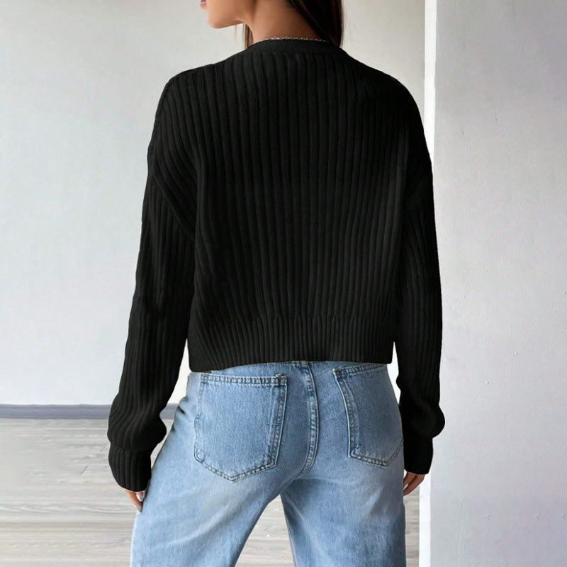 Women's Loose Long Sleeve Knitted Solid Color Knitwear