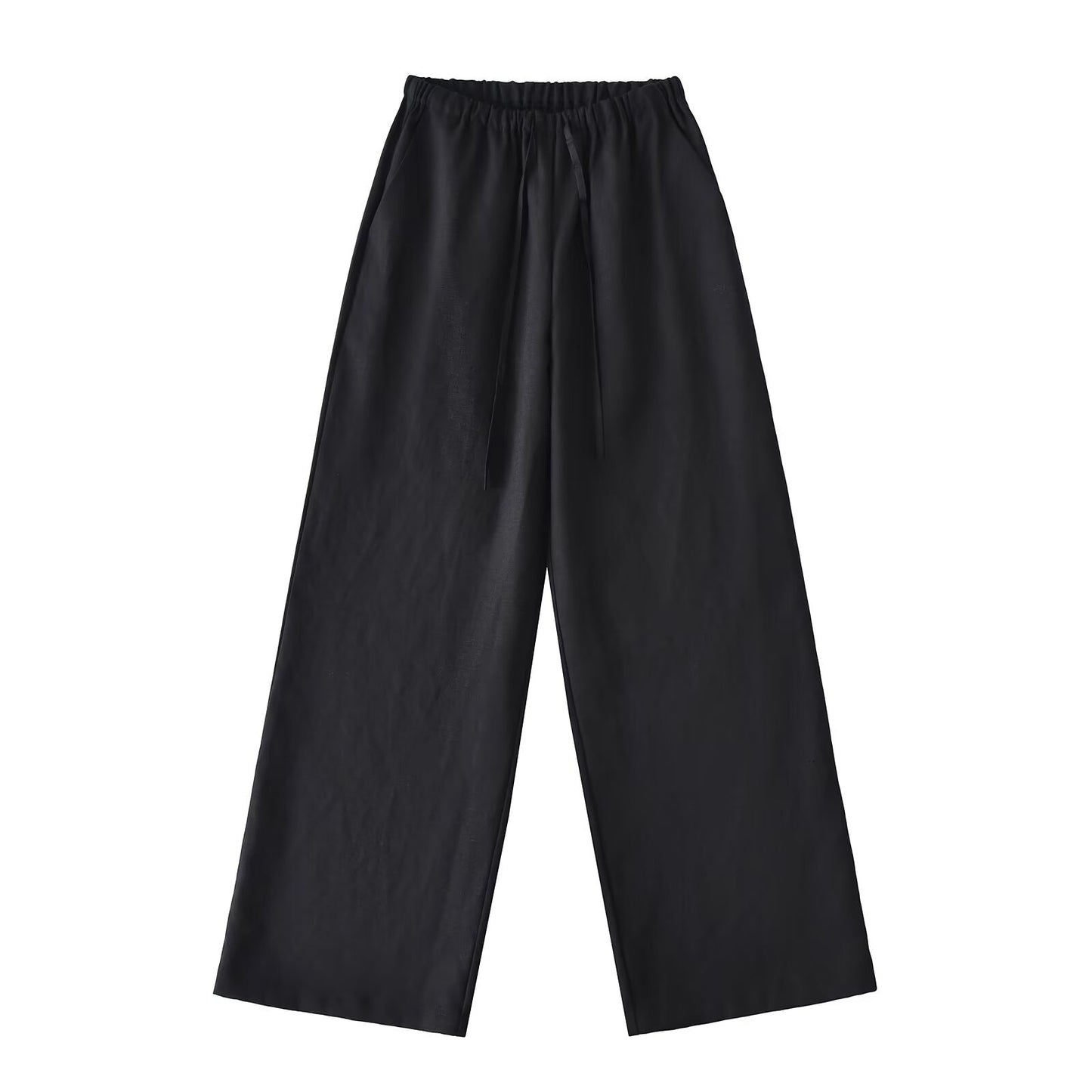 Women's Summer Breathing Linen Narrow Waist Drawstring Casual Wide Pants