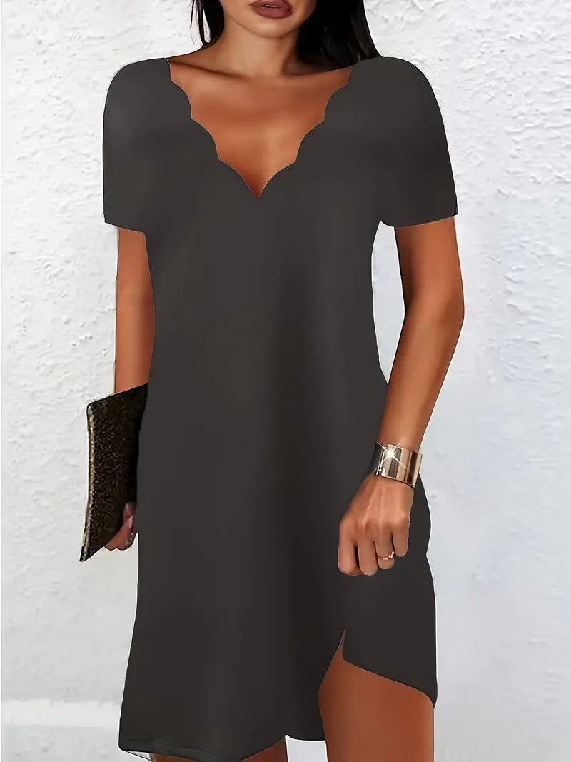Durable Women's Solid Color Wave Sleeve Dress
