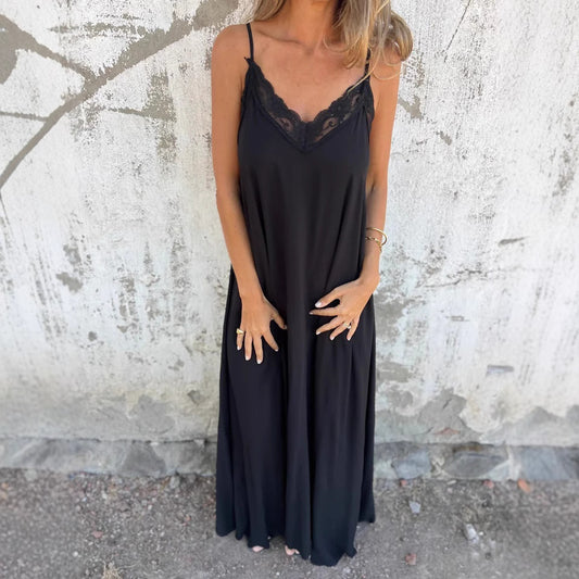 Sexy Sling Nightdress Solid Color Long Dress