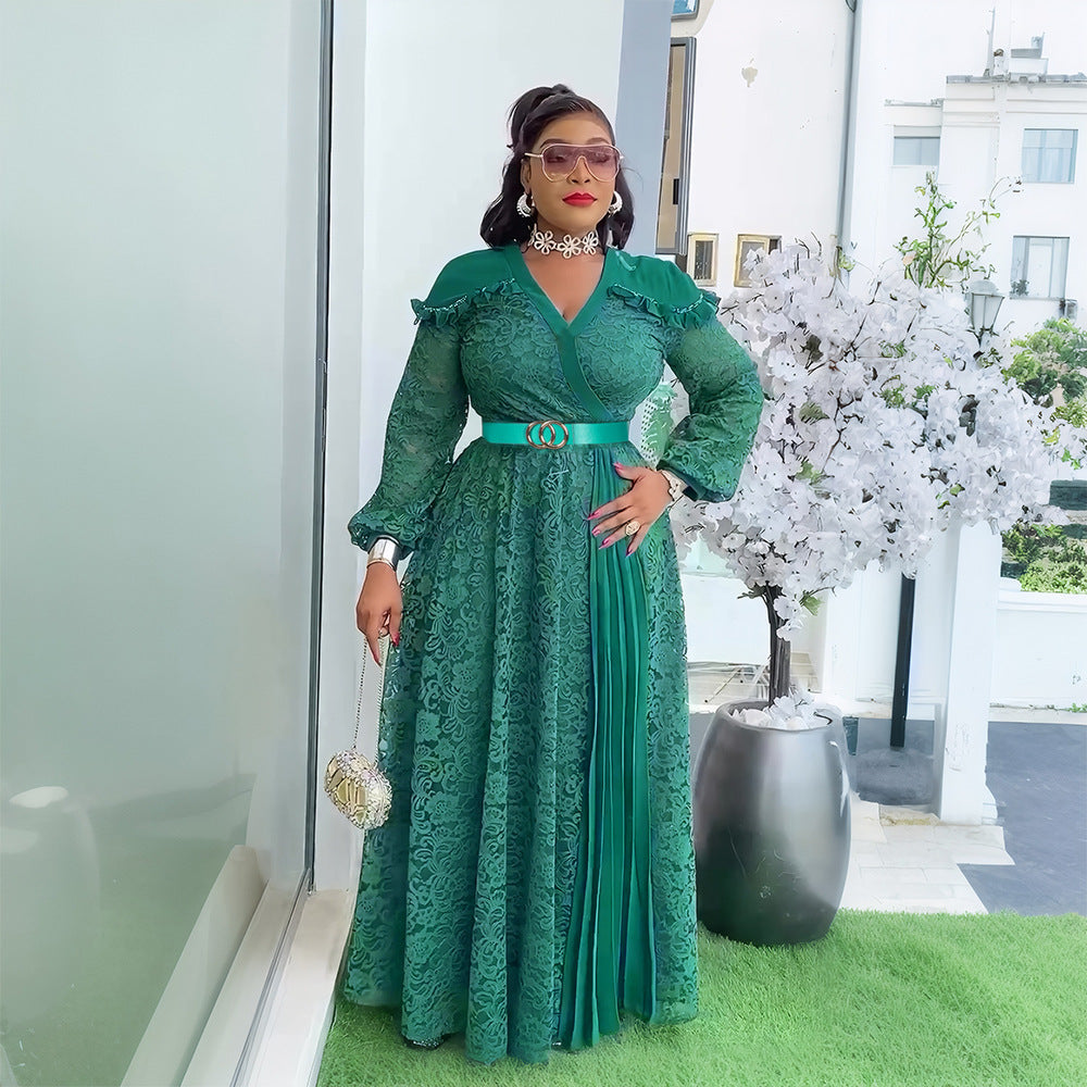 Women's Lightly Mature Cinched Patchwork Lace Dress Dresses