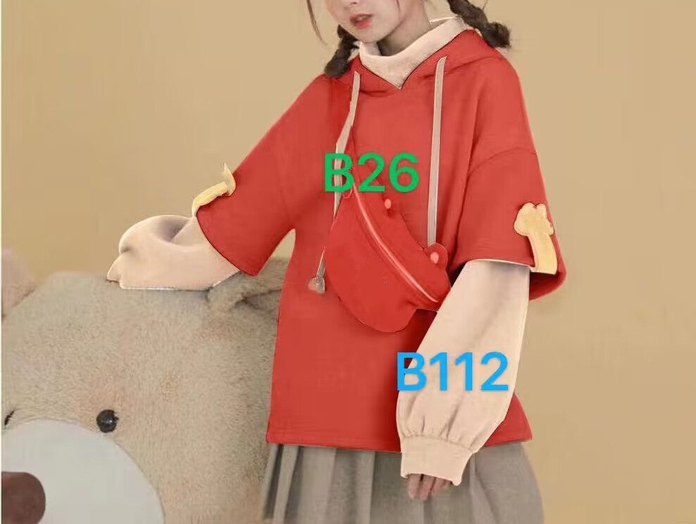 Women's Fleece Pullover Hooded Bag Color Matching Sweaters