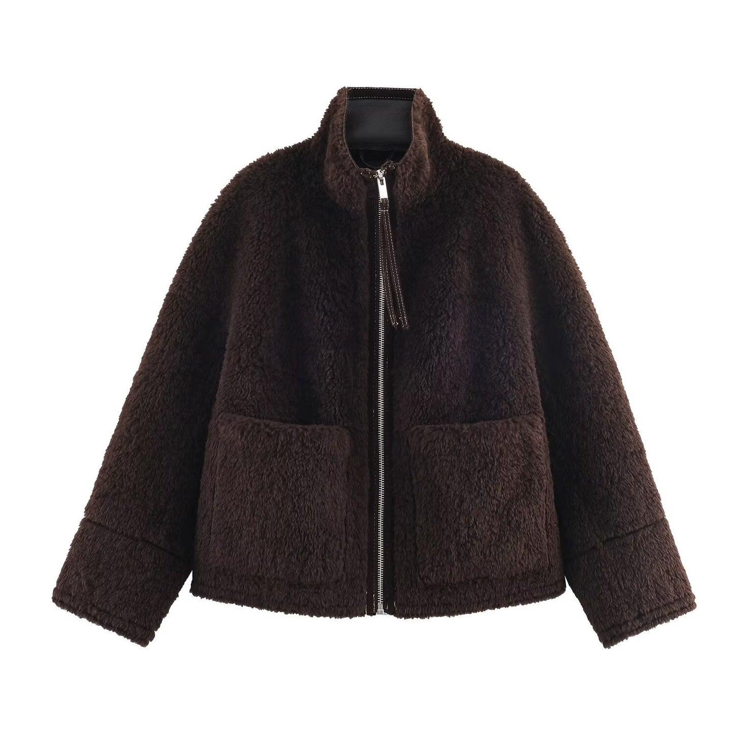 Women's High Neck Long Sleeve Pocket Decoration Coats