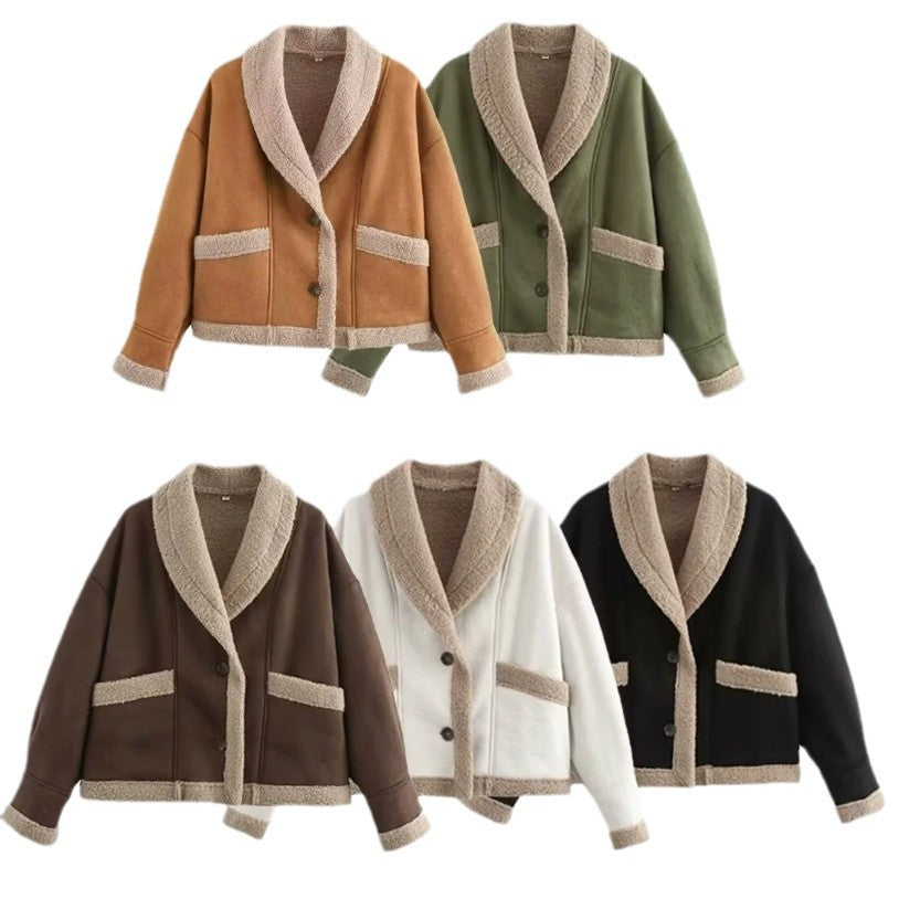 Women's Fur Integrated Turn-down Collar Casual Coats