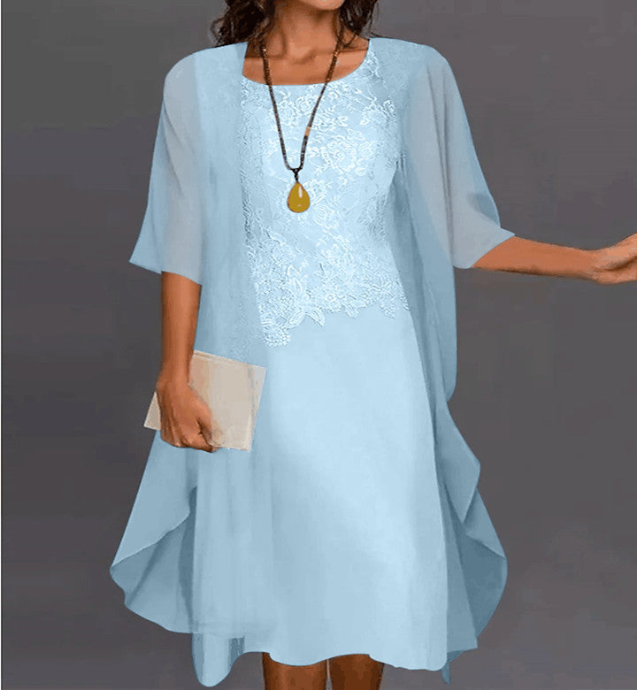 Women's Chiffon Solid Color Lace Sleeveless Long Jumper Dress Dresses