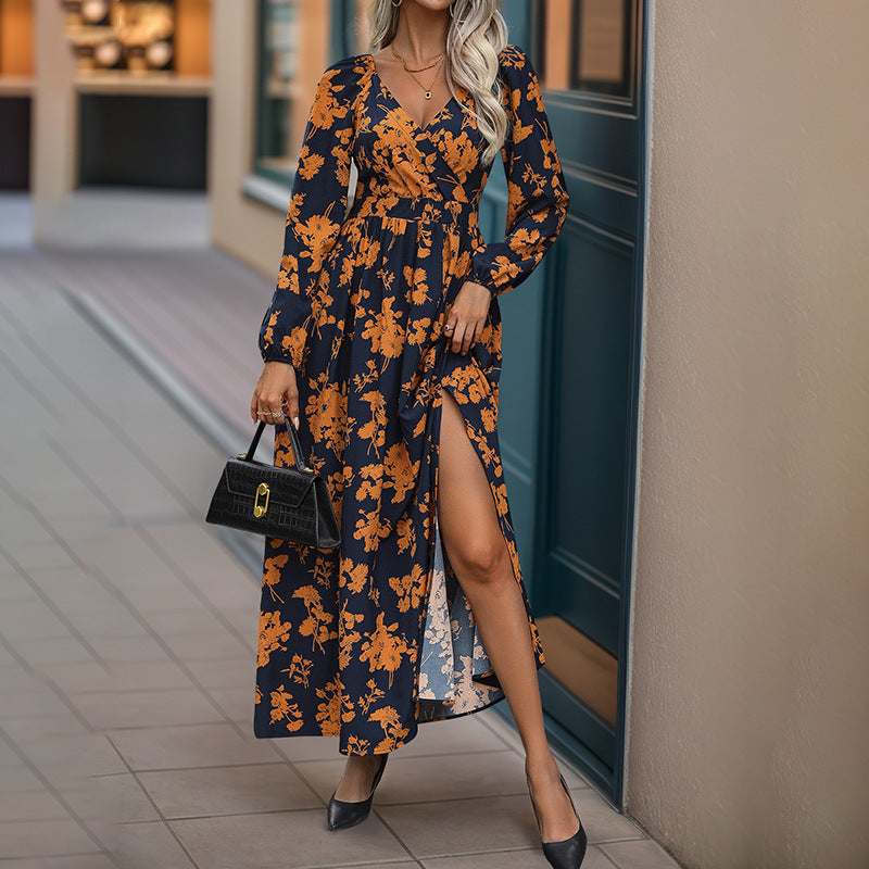Attractive Long Dress Autumn Sleeve Printed Dresses