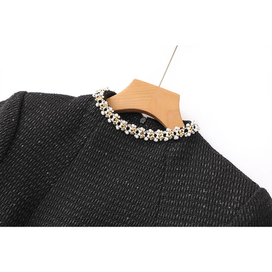 Women's Half Turtleneck Beaded Dress For Spring Dresses