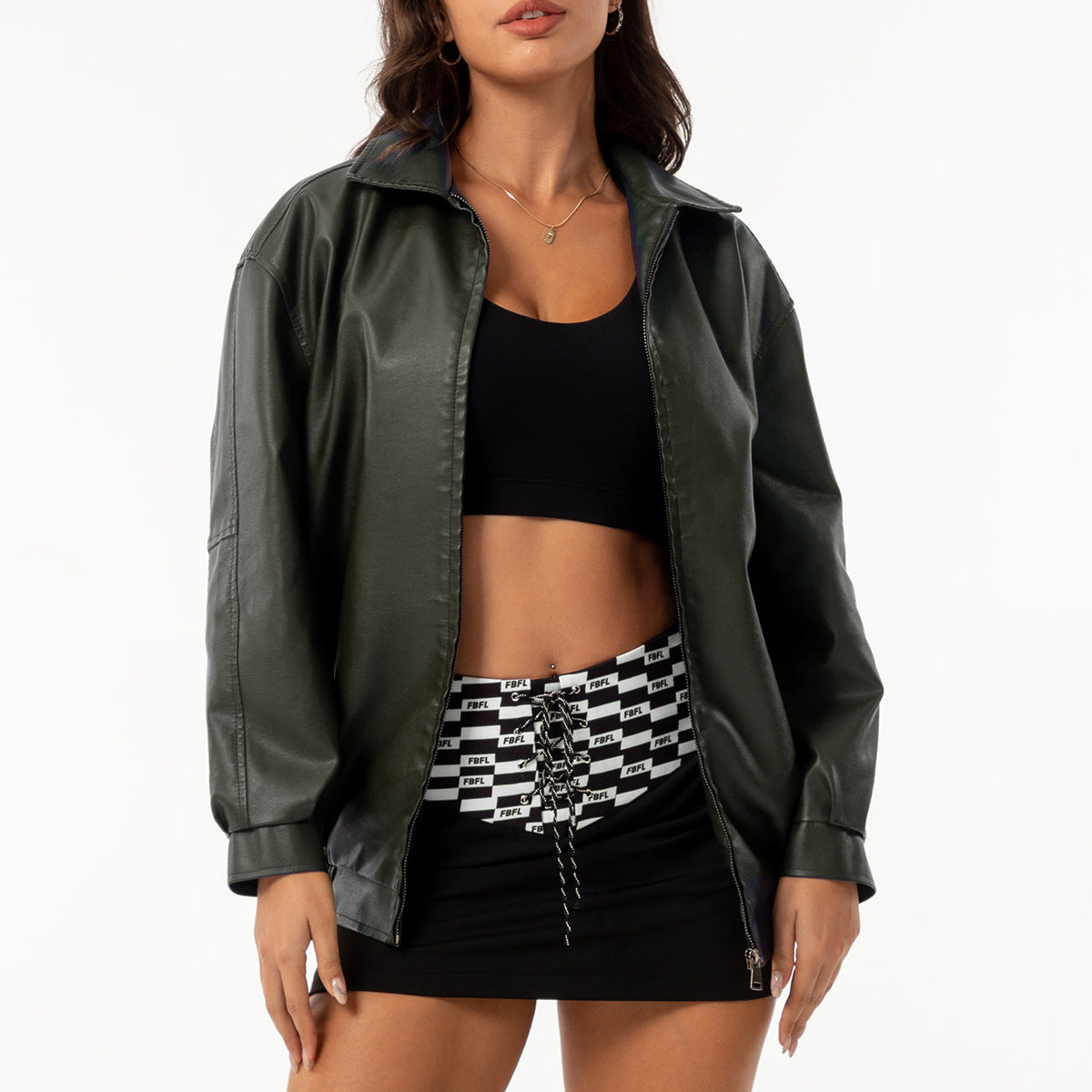 Popular Loose Leather Female Lady Long Jackets