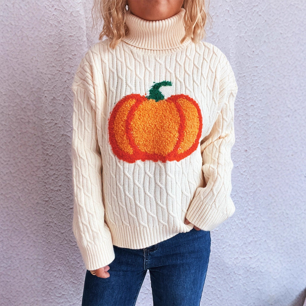 Women's Turtleneck Pumpkin Knitted Casual Fashion Commuter Sweaters