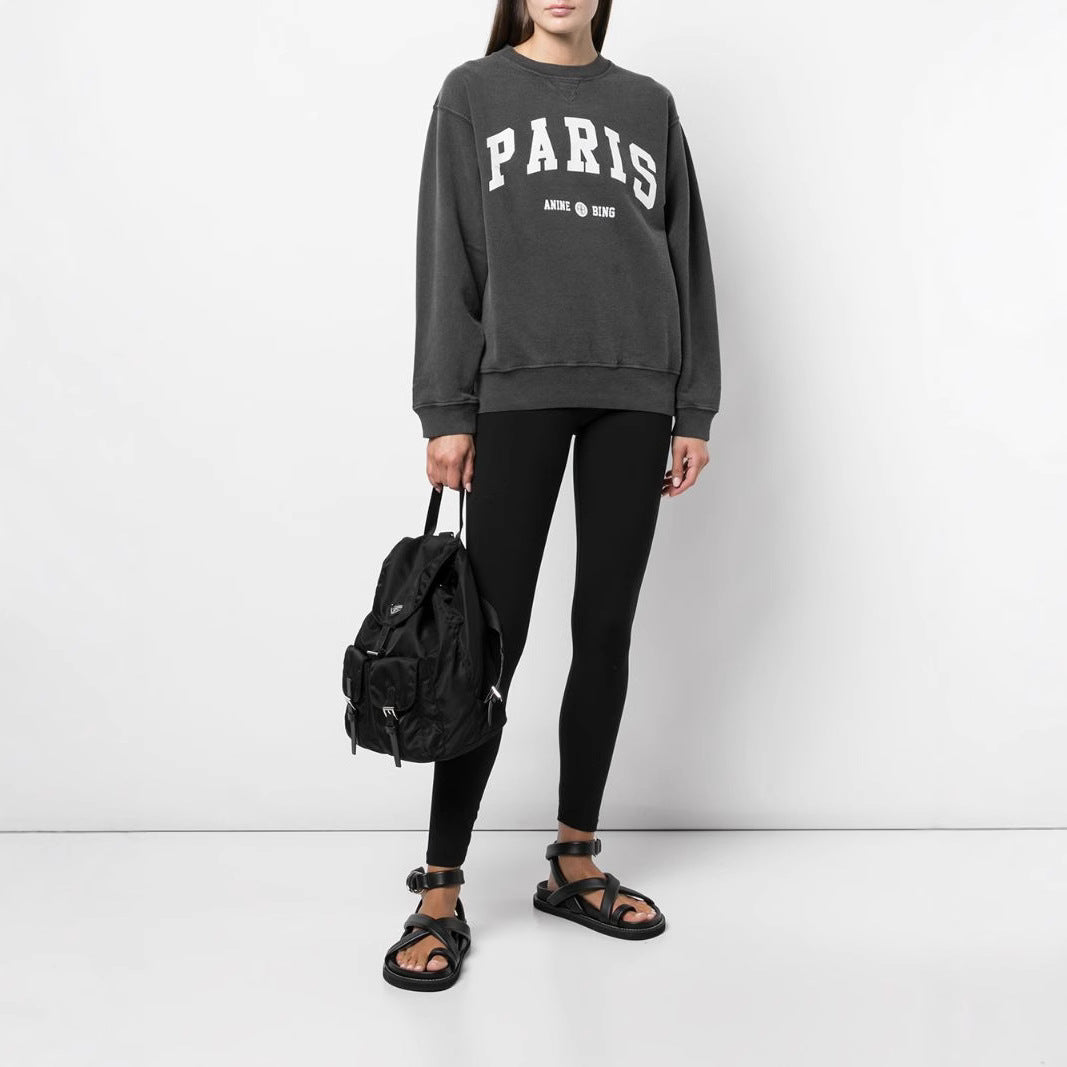 Women's Letter Printing Washed Snowflake Black Gray Sweaters