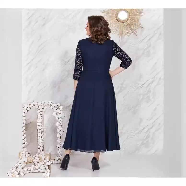 Women's Section Dress Stitching Lace Chiffon Slim Plus Size
