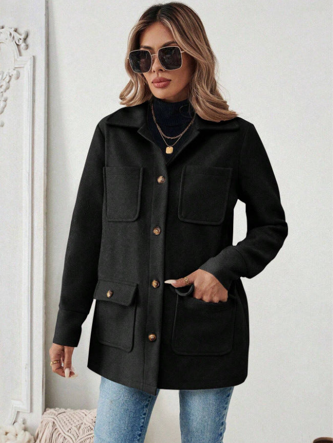 Women's Color Long Sleeve Casual Woolen Wind Coats
